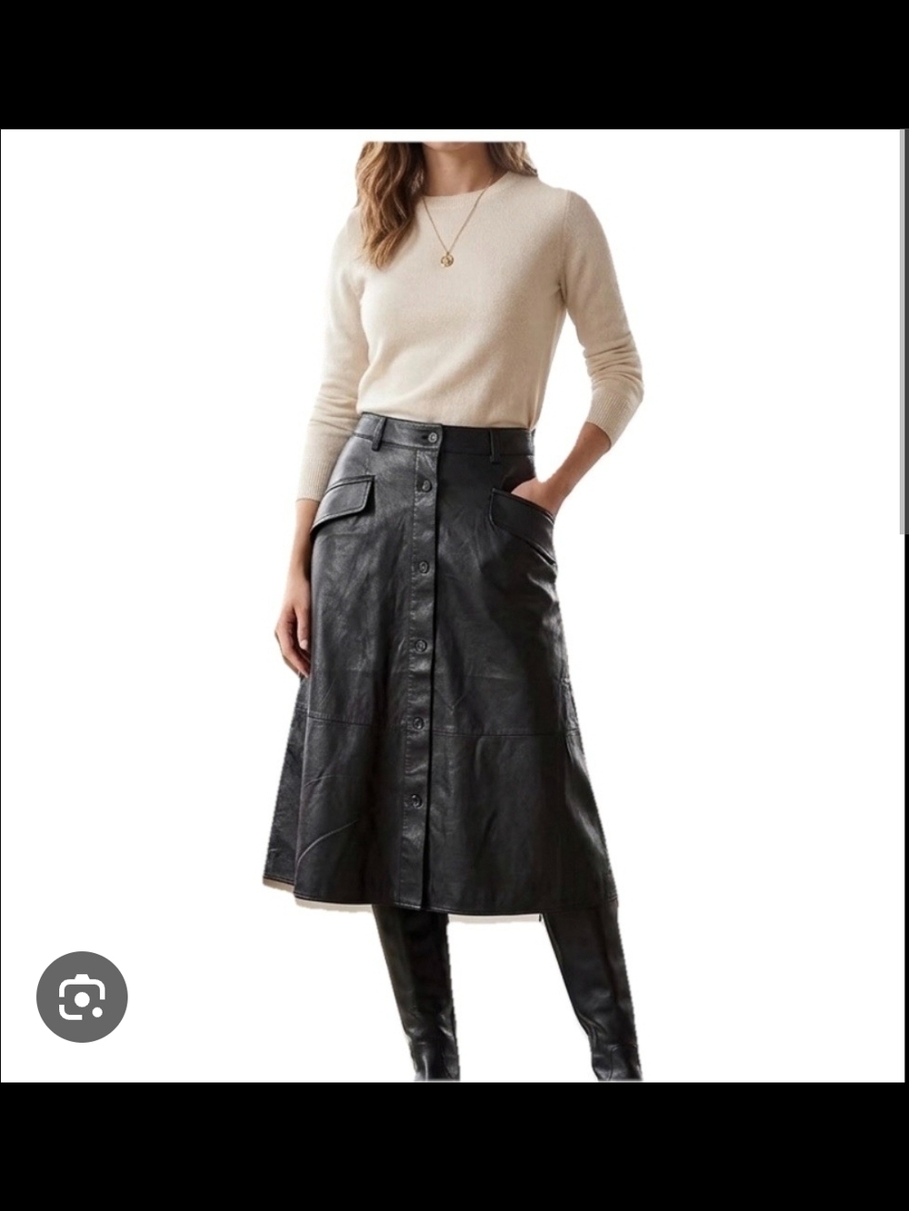 Banana Republic Black Button-Front Faux Leather Midi Skirt